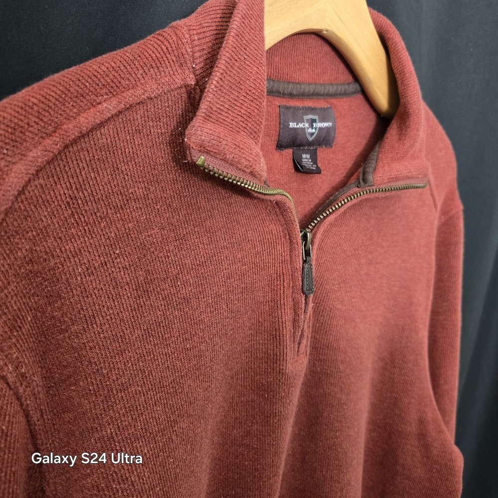 Sweater Mens 1/4 Zip Medium By Brown Black - Picture 6 of 12